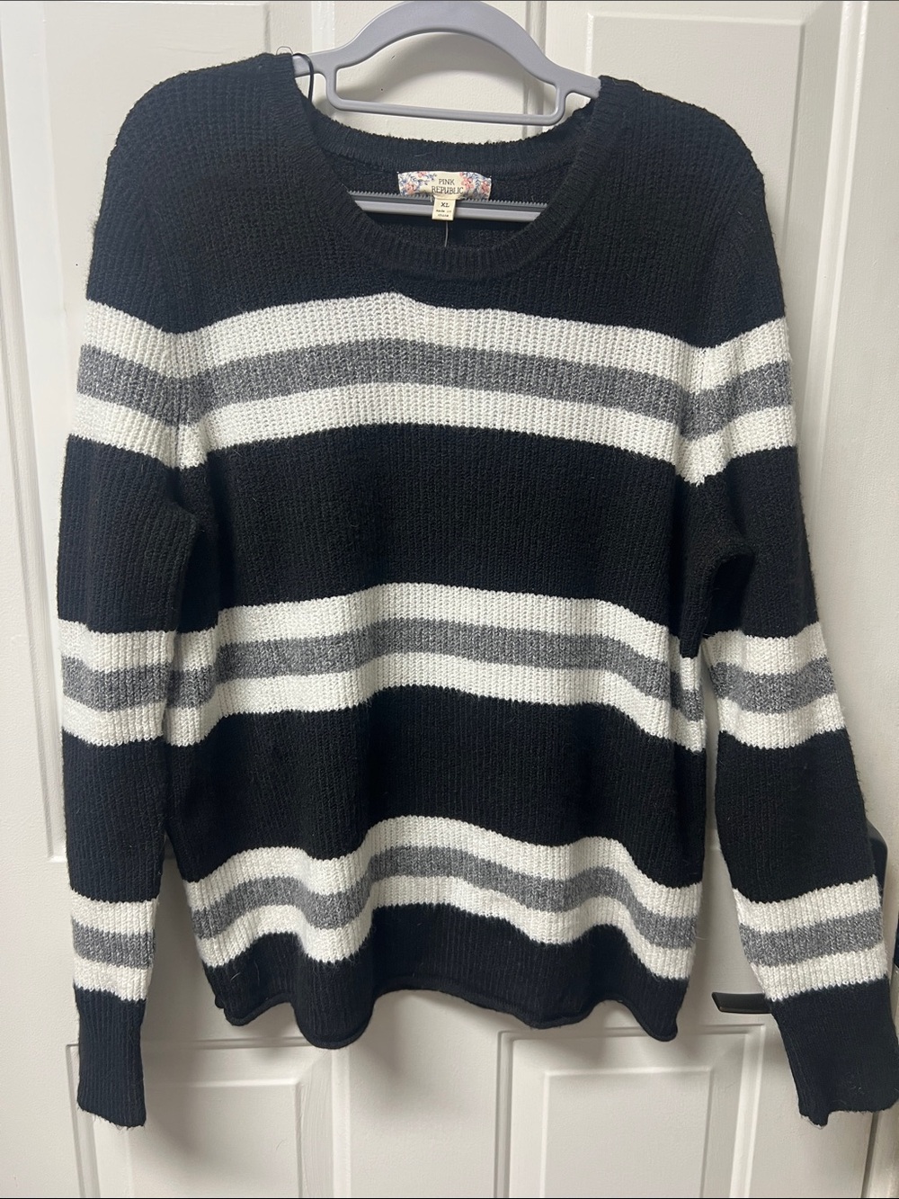 Pink Republic Black White Gray Striped Knit Sweater